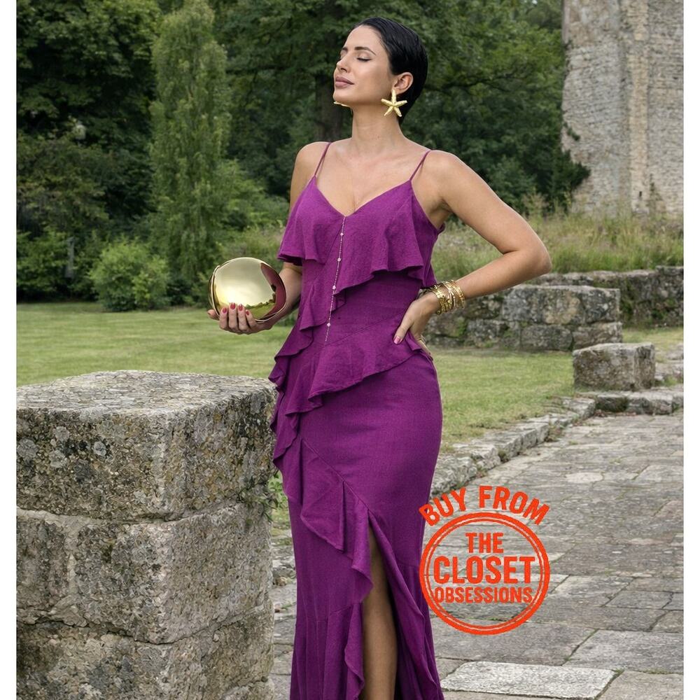 ZARA Purple Linen Blend Ruffle Midi Dress NWT Wedding Guest Resort - Picture 1 of 16